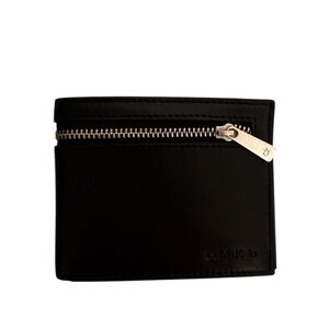 Calvin Klein Leather Bifold Wallet Zipper Pocket Style KA20002 Black